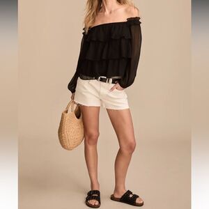 NWT Lucky Brand Relaxed Short Cotton Women's White Denim Shorts Raw Hem 4/27